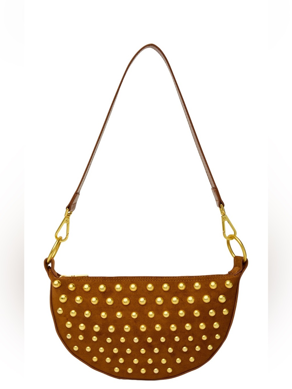 NEW THINK ROYLN women's superstar bag in dark golden suede w/ studs